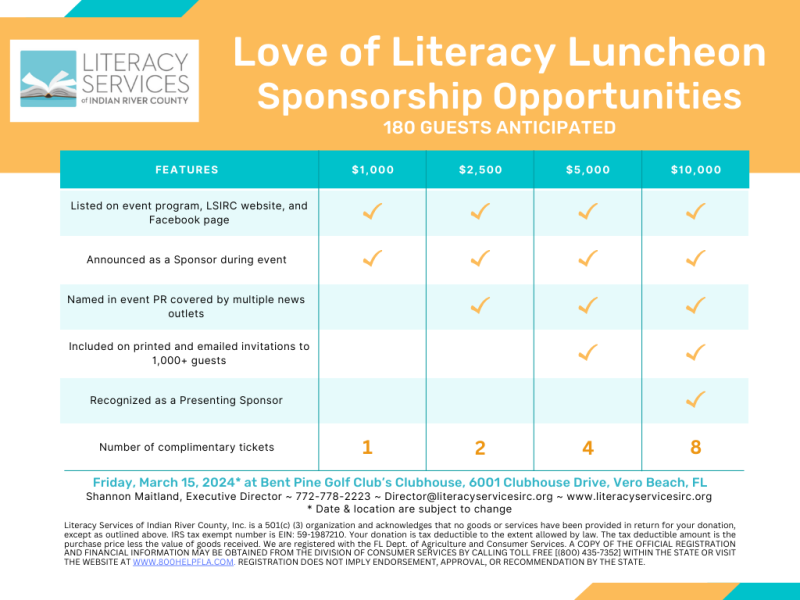 2023 - 2024 Literacy Services of IRC - Love of Literacy Luncheon _ Sponsorship _ with legal disclaimer