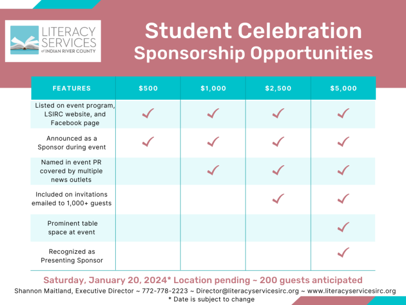 2023 - 2024 Literacy Services of IRC - Student Celebration Sponsorship Package